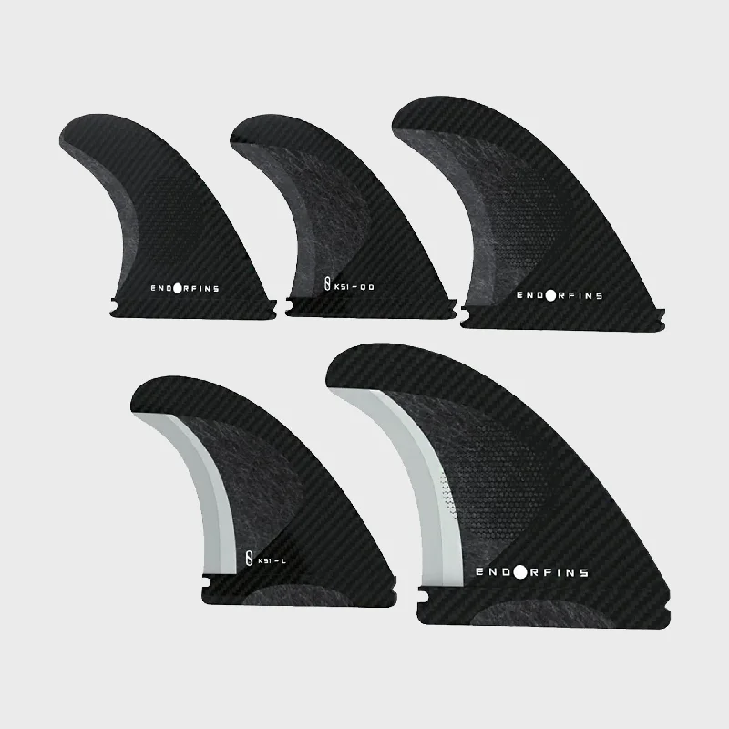 surfboard fins with large surface area for better grip-Firewire Endorfins KS1 5 Fin Set - Single Tab (Large) - Black/Black