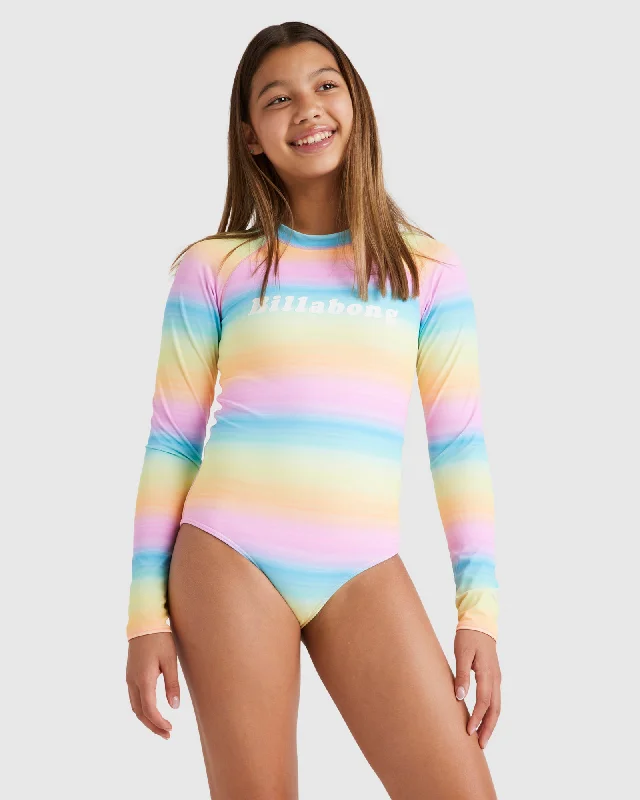 surf clothing with pockets for convenience-Girls 2-16 Vista Dreamin Long Sleeve Rash Vest