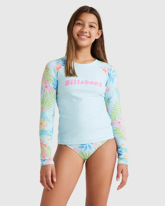 surf clothing for shortboarders-Girls 2-16 In Da Jungle Rash Vest