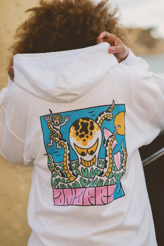 surf clothing for layering-Sudadera Octopus- Unisex Blanco