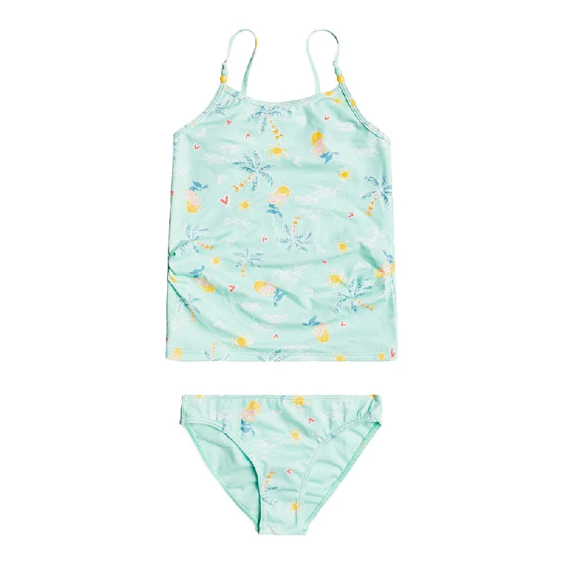 surf clothing with quick-dry fabric-Roxy Girls 2-7 Mermaid Spirit Tankini Set - Beach Glass Mermaids