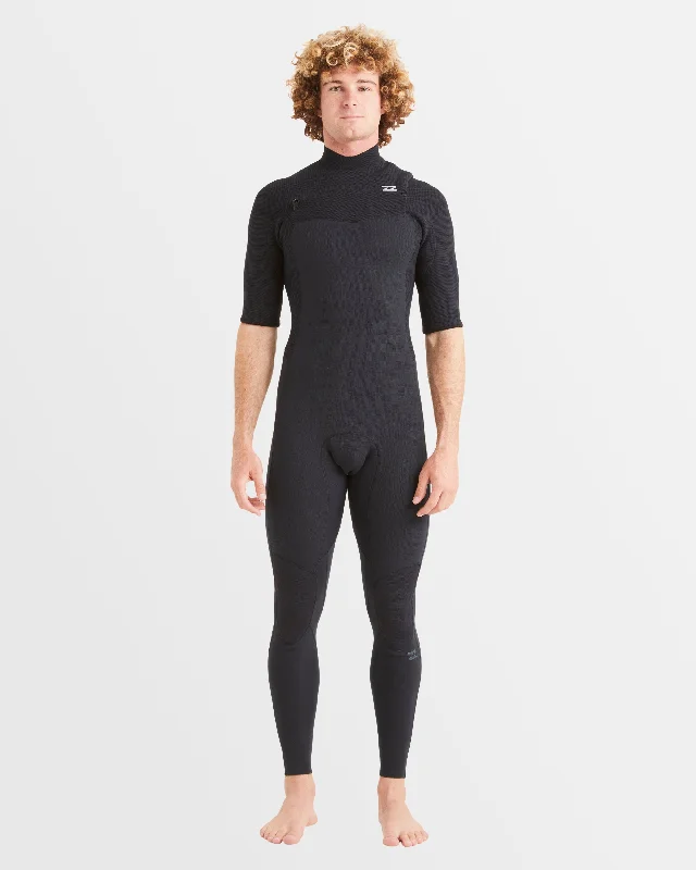 surf clothing for beach workouts-Mens 2/2mm Revo Natural Chest Zip Short Sleeve Fullsuit