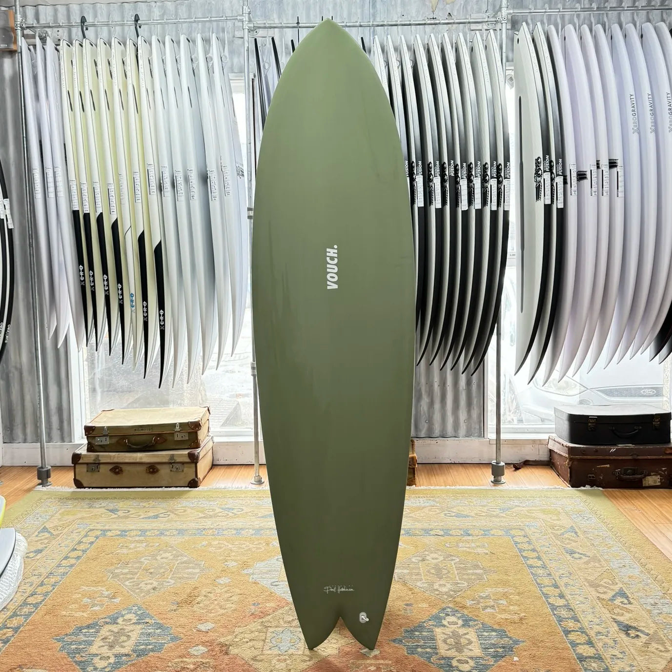 longboard surfboards with higher rocker for aggressive turns-Vouch Mid Vish Surfboard - 6'8" - Mist Green