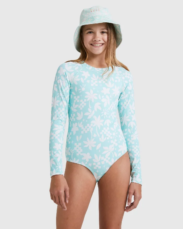 eco-friendly surf clothing brands-Girls 6-14 Catcha Wave Rash Vest