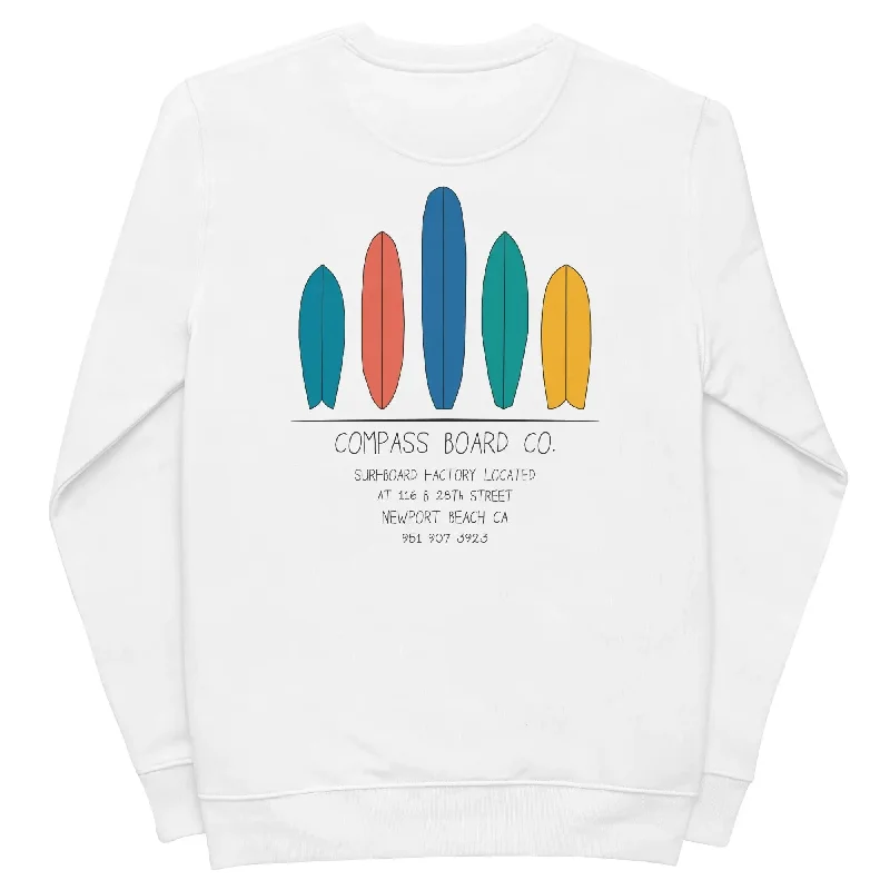 surf clothing for ease of movement-Compass Board Co. {Sudadera Ecológica Blanca}