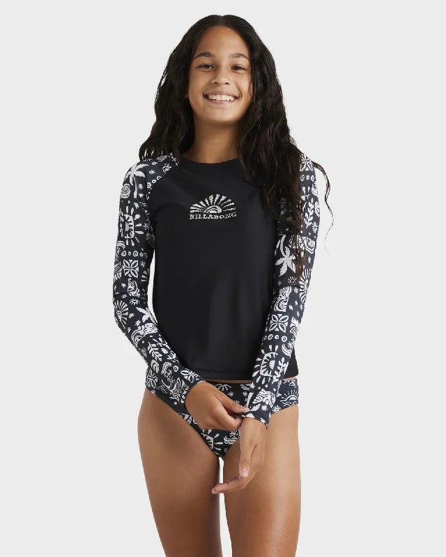 high-tech surf clothing for performance-Girls 6-14 Paradise Stamp Long Sleeve Rash Vest