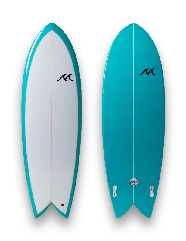 surfboard carrying handle for convenience-Retro Fish Twin -  Coral Blue