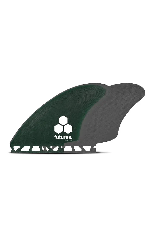 surfboard fins with increased stability-Futures Fins Al Merrick Keel Glass Twin Fin Set - Green / Gray