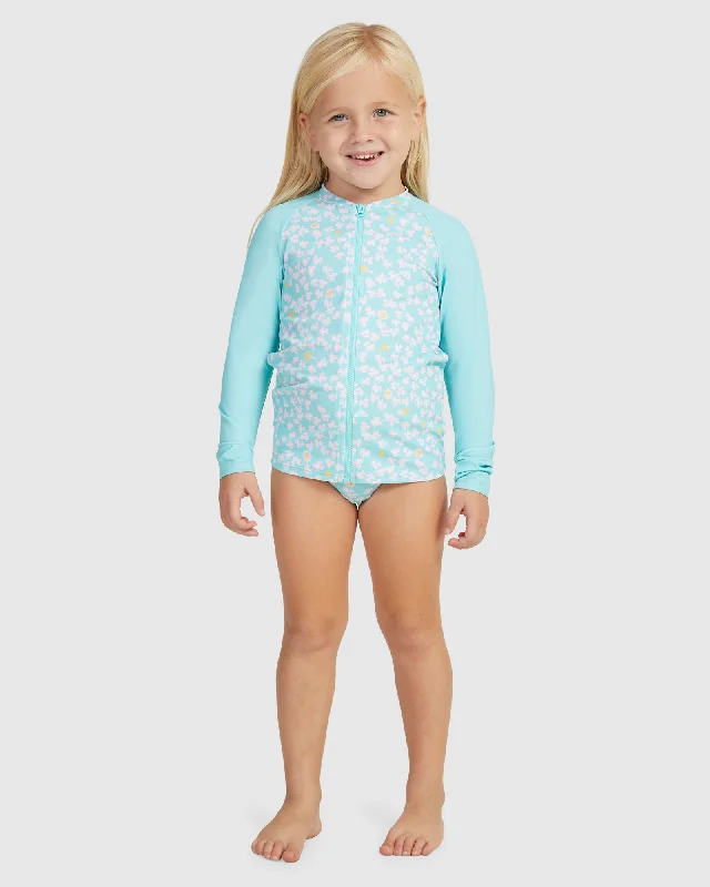 surf clothing with bold graphic designs-Girls Teenie Ditsy Ls Lycra Zip Set Rashguard