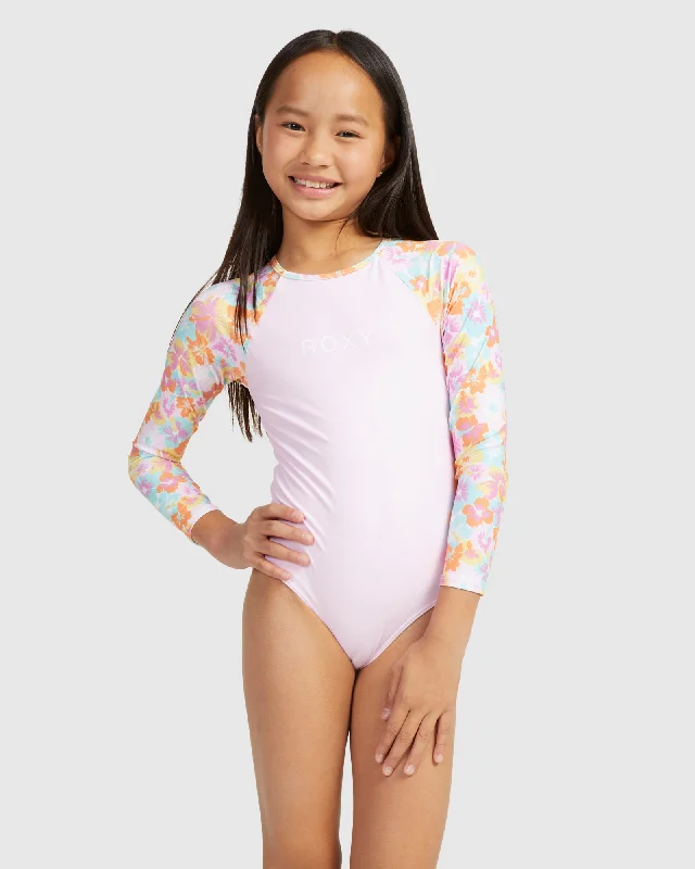 best surf clothing for men-Girls Floraya Onesie Rashguard