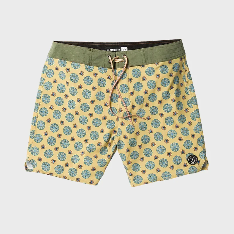 surfboard fins for high-performance surfing-Captain Fin Mens Capt Voyager Paisley Boardshorts - Mineral Yellow