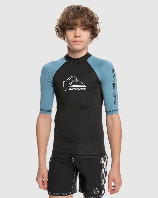 affordable surf clothing for beginners-Boys 8-16 On Tour Short Sleeve Rash Vest