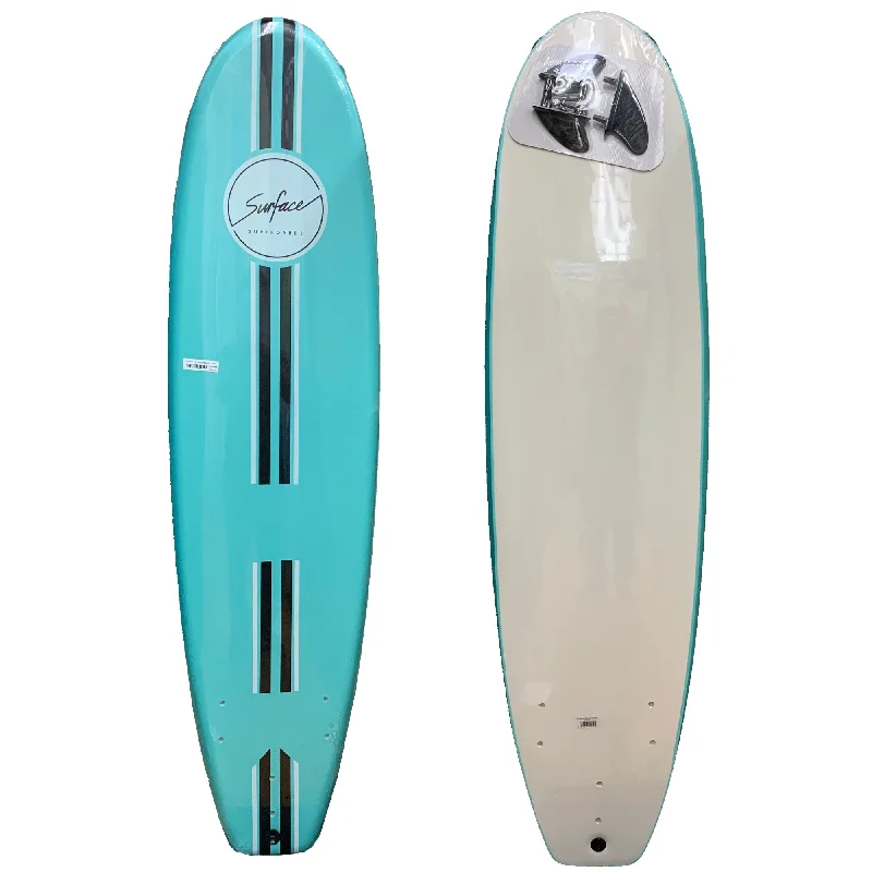 longboard surfboards with deep concave for speed-Surface 7'0 Soft Surfboard - Seafoam