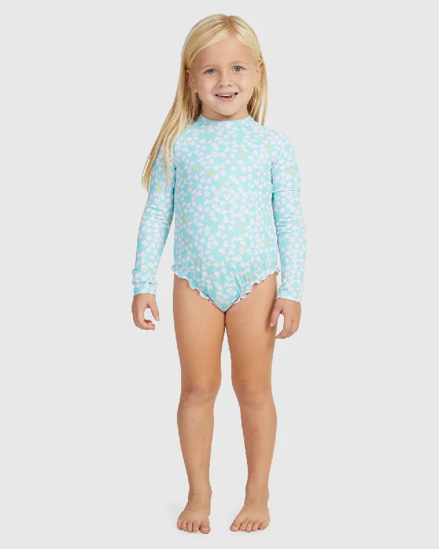 high-performance surf clothing for competition-Girls Teenie Ditsy Onesie Rashguard