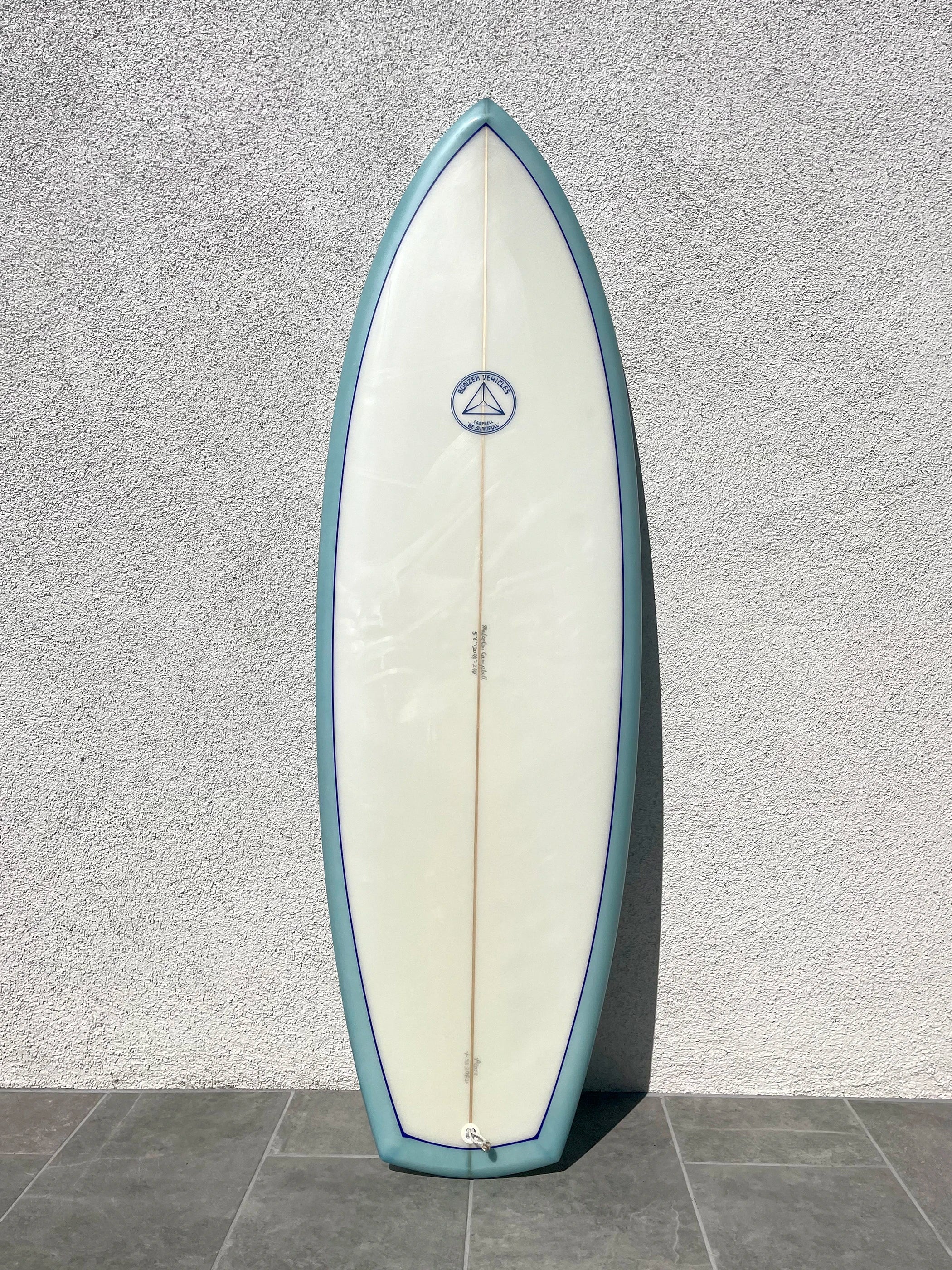 longboard surfboards with wide outlines for more stability-Campbell Bros | 5’6” Bumblebee Blue Surfboard (USED)