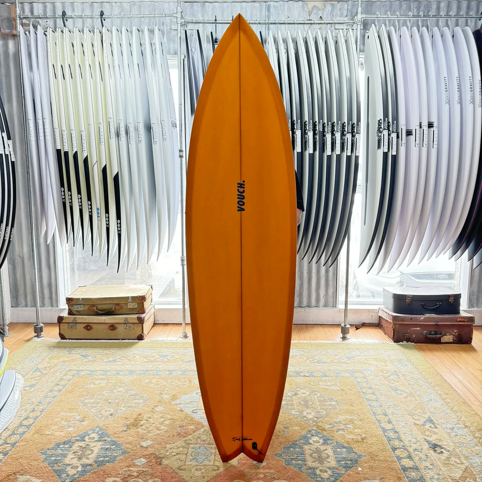 longboard surfboards with shallow concave for easier handling-Vouch Sambal Surfboard - 6'8" - Burnt Orange