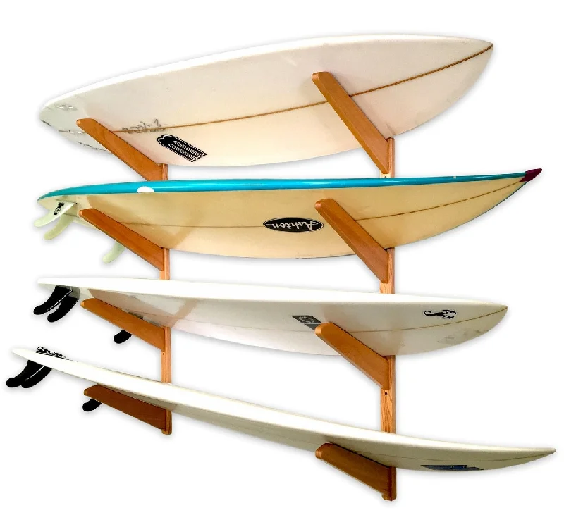 surfboard waterproof cases for electronics-Surfboard Wall Rack - Wooden Quad by Spire