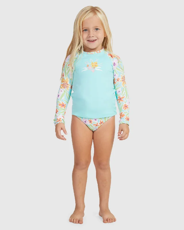 surf clothing for long days at the beach-Girls Hawaiian Spirit Ls Lycra Set Rashguard