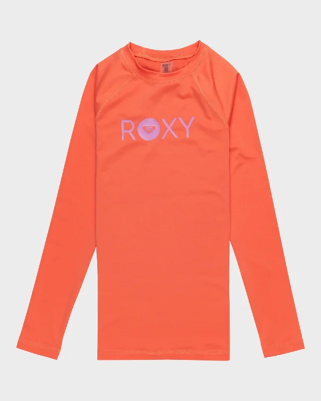 lightweight surf clothing for traveling-Girls 8-16 Essential Long Sleeve Lycra Rash Vest