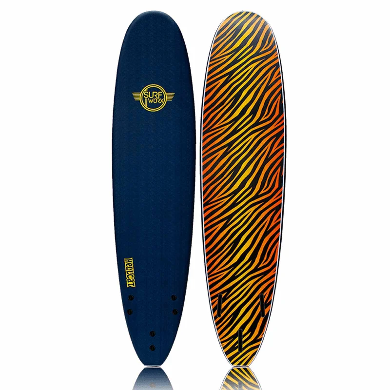 longboard surfboards for maximum performance with minimal effort-Surfworx Hellcat Mini Mal 8ft 0 Soft Surfboard - Mid Blue