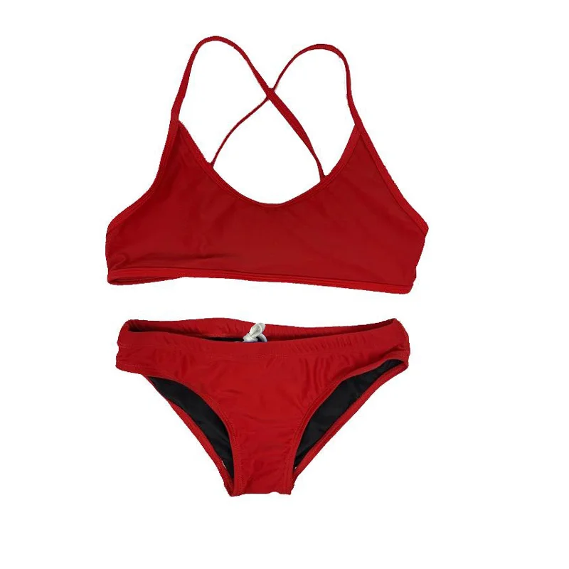 surf clothing for hot weather-Junior Guard 2-Piece THIN Strap Swimsuit Red (READ SIZING)