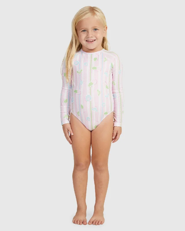 surf clothing for the perfect beach day-Girls Pineapple Line Onesie Rashguard