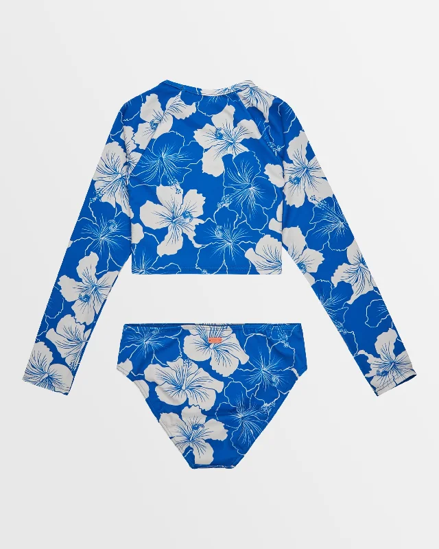 affordable surf clothing for students-Girls 8-16 Hippy Hibiscus Crop Lycra Set Surf Shirt