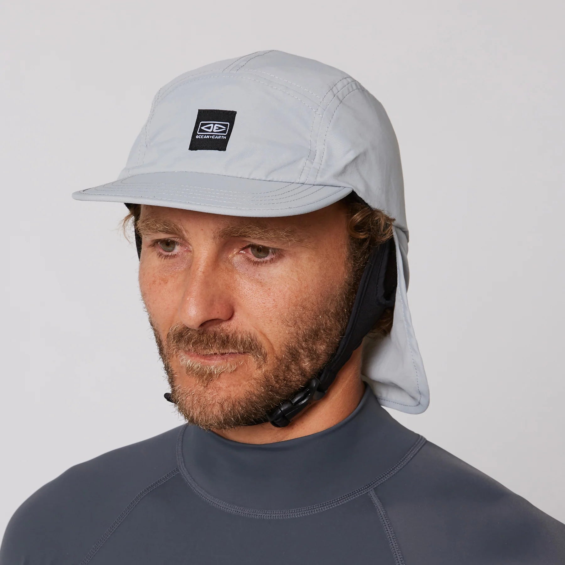 surfboard handle grips for easy carrying-O&E Indo 5 Panel Legionnaire Surf Hat - Grey