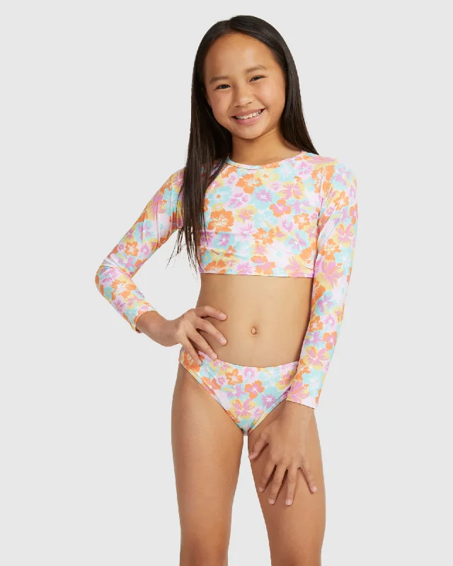 surf clothing with built-in sunscreen-Girls Floraya Ls Crop Top Set Rashguard