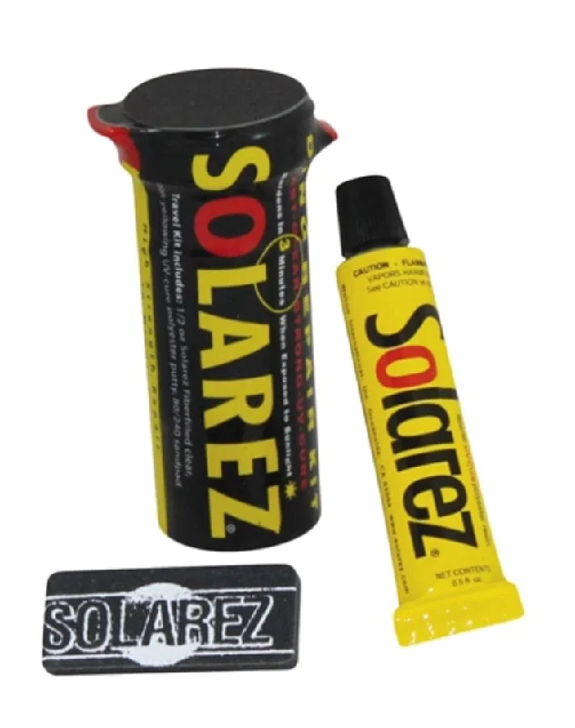 surfboard air vent for reducing pressure build-up-Solarez Polyester Surfboard Weenie Travel Ding Repair Kit