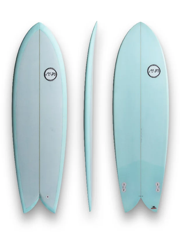 surfboard fin boxes with extra reinforcement-Retro Fish Twin - Soft Blue