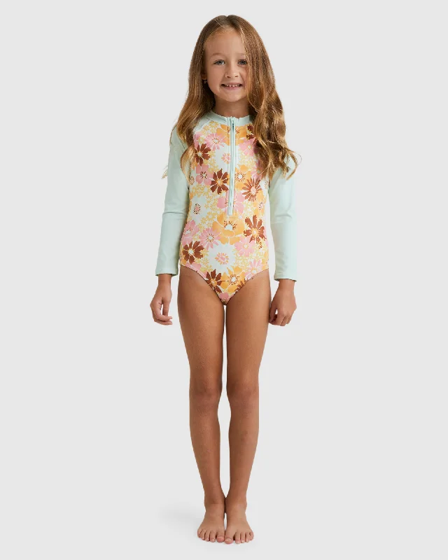 high-quality surf clothing for extreme conditions-Girls 0-5 Flower Power One Piece Rash Vest