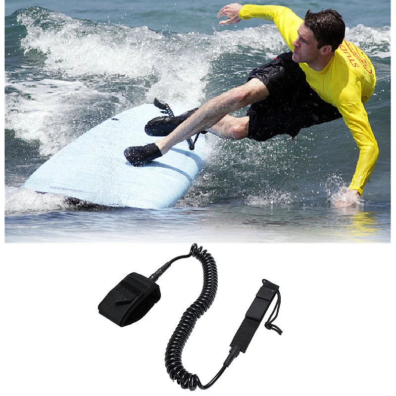 longboard surfboards for better surf control-7mm 10 Foot Long Surfing Board Coiled Surf Bodyboard Surfboard Paddle Strap Kit Leash Wrist Ankle Safety Swivel Leash Adjustable