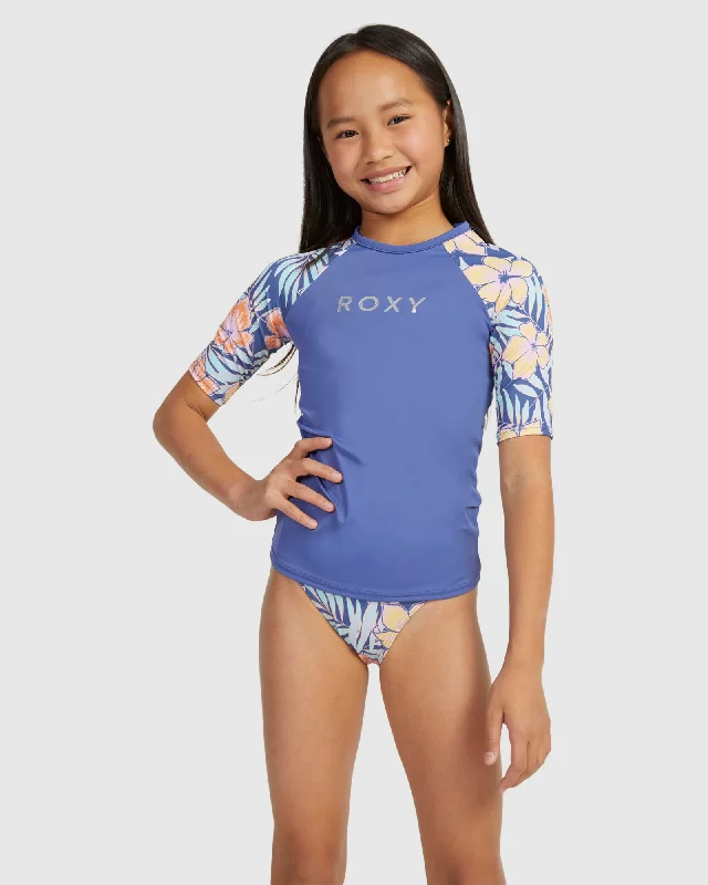 high-quality surf clothing for extreme conditions-Girls Funky Palm Ss Lycra Rashguard