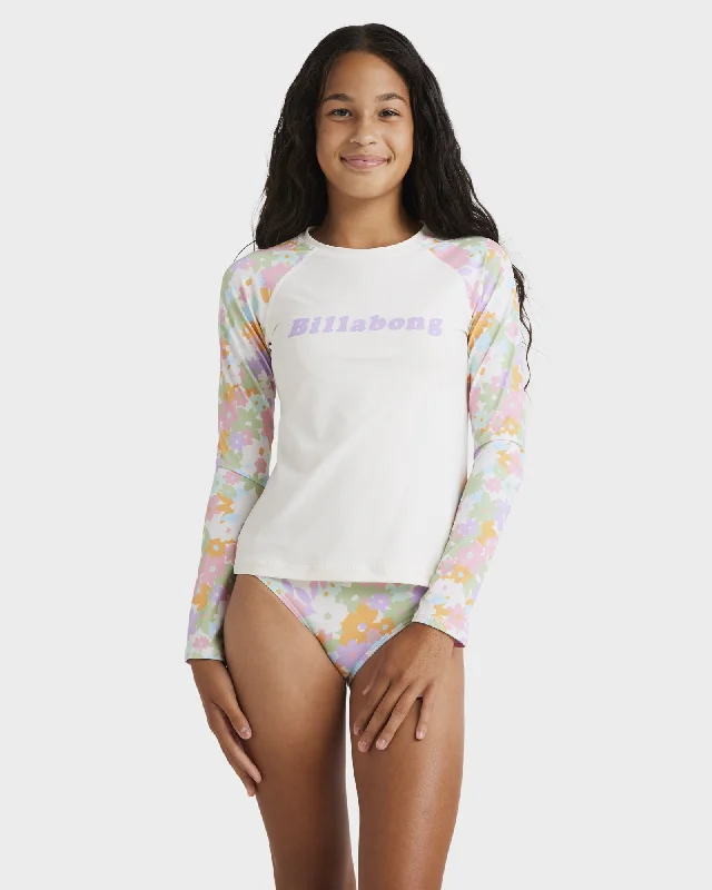 surf clothing with stretch for flexibility-Girls 6-14 Kissed By The Sun Long Sleeve Rash Vest