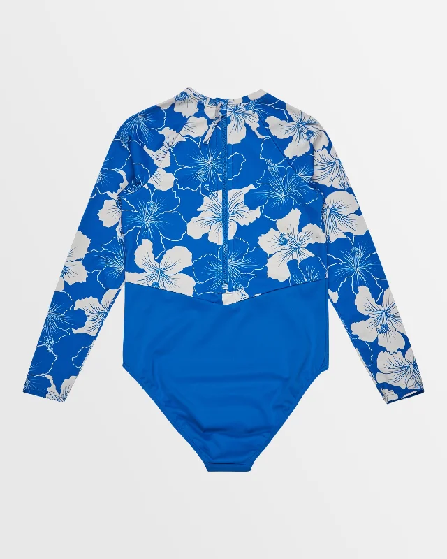 surf clothing for shortboarders-Girls 8-16 Hippy Hibiscus Surf Shirt