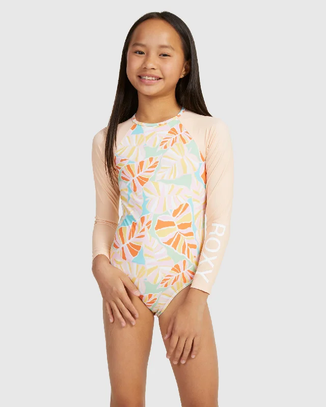 water-resistant surf clothing for wet conditions-Girls Jungle Mirage Onesie Rashguard